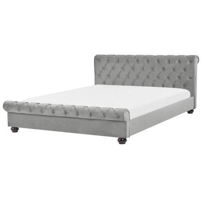 Beliani Bed Velvet Avallon 180 X 200 Cm (Eu Super King) Grey - image 1