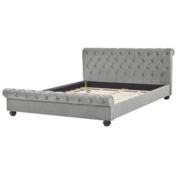 Beliani Bed Velvet Avallon 180 X 200 Cm (Eu Super King) Grey - thumbnail 4