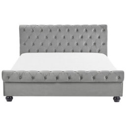 Beliani Bed Velvet Avallon 180 X 200 Cm (Eu Super King) Grey - thumbnail 5