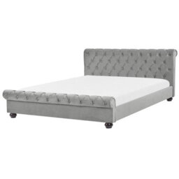 Beliani Bed Velvet Avallon 180 X 200 Cm (Eu Super King) Grey - thumbnail 1