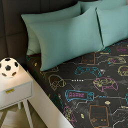 Ohs Kids Fun Print Microfibre 25Cm Fitted Bed Sheet Ultra Soft, Gaming Black - Single - thumbnail 1
