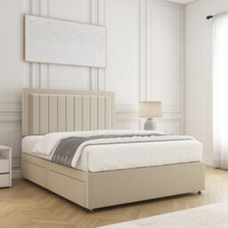 Bsspoke Zarah Divan Bed Set In Cream Plush With 4 Drawers 24Inch Headboard & Memory Foam Spring Mattress In Double King 4Ft 6Ft - thumbnail 3