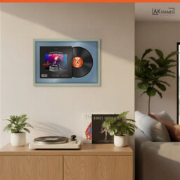 "AK Frames 25X17"" Green Modern Vinyl Record Frame With Pompadour Mount For 12 Inch Lp Cover & Disc - Overlapped Design" - thumbnail 5