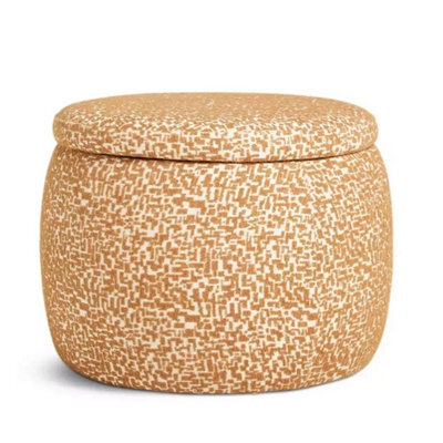 Brown Cream Fabric Upholstered Storage Ottoman Bench - image 1