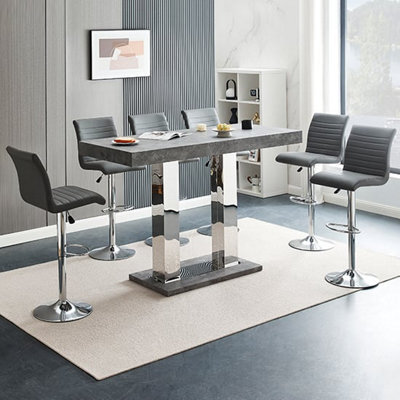 Furniture in Fashion Caprice Large Concrete Effect Bar Table 6 Ripple Grey Stools - image 1