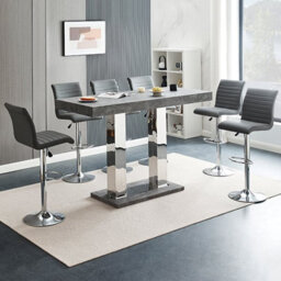 Furniture in Fashion Caprice Large Concrete Effect Bar Table 6 Ripple Grey Stools
