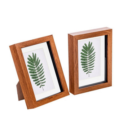 "Nicola Spring 5 X 7"" Photo Frames - Dark Wood/white Mount - 3D Picture Frame Box Portrait Display Case (20 X 15.5Cm) Set Of 2" - image 1
