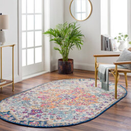 Livabliss Oval Harput-Vintage Blue Orange Yellow Grey Traditional Boho Living Dining Bedroom Rug 200 X 275 Cm Easy Care, Non Shedding - thumbnail 2