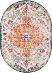 Livabliss Oval Harput-Vintage Blue Orange Yellow Grey Traditional Boho Living Dining Bedroom Rug 200 X 275 Cm Easy Care, Non Shedding - thumbnail 1