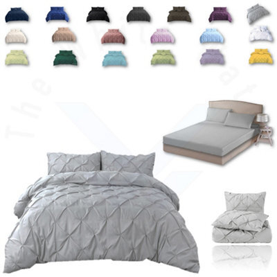 TheWhiteWater Limited Pintuck Duvet Cover Set + Matching Pillowcases With Bedsheet - 3In1 Hotel Style Bedding Set - Silver Grey - image 1