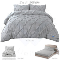TheWhiteWater Limited Pintuck Duvet Cover Set + Matching Pillowcases With Bedsheet - 3In1 Hotel Style Bedding Set - Silver Grey - thumbnail 2