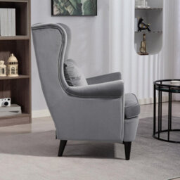 Dark Grey Modern Accent Chair, Upholstered Wingback Armchair With Wood Legs - thumbnail 5