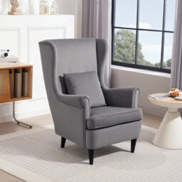 Dark Grey Modern Accent Chair, Upholstered Wingback Armchair With Wood Legs - thumbnail 6