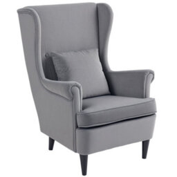 Dark Grey Modern Accent Chair, Upholstered Wingback Armchair With Wood Legs - thumbnail 1