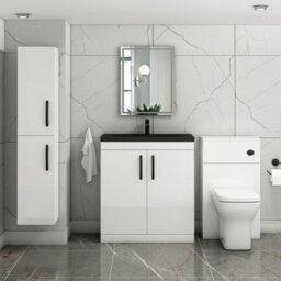 Royal Bathrooms Turin 800mm Floor Standing Vanity Unit 2 Door Gloss White With Black Basin & Handles - thumbnail 5