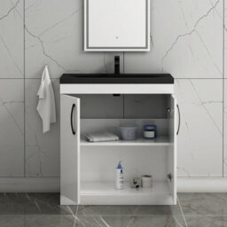 Royal Bathrooms Turin 800mm Floor Standing Vanity Unit 2 Door Gloss White With Black Basin & Handles - thumbnail 6