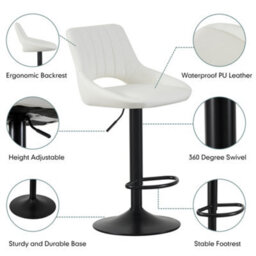 MCC Direct Set Of 2 Height Adjustable Kitchen Bar Stools Breakfast Chairs With Footrest Cream Stacey - thumbnail 2