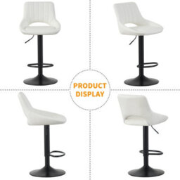 MCC Direct Set Of 2 Height Adjustable Kitchen Bar Stools Breakfast Chairs With Footrest Cream Stacey - thumbnail 3