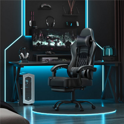 Yaheetech High-Back Ergonomic Swivel Gaming Chair With Footrest - Black - image 1