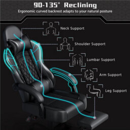 Yaheetech High-Back Ergonomic Swivel Gaming Chair With Footrest - Black - thumbnail 9