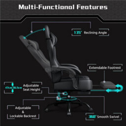 Yaheetech High-Back Ergonomic Swivel Gaming Chair With Footrest - Black - thumbnail 8