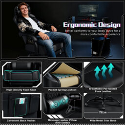 Yaheetech High-Back Ergonomic Swivel Gaming Chair With Footrest - Black - thumbnail 4