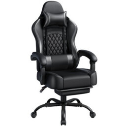 Yaheetech High-Back Ergonomic Swivel Gaming Chair With Footrest - Black - thumbnail 2