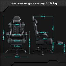 Yaheetech High-Back Ergonomic Swivel Gaming Chair With Footrest - Black - thumbnail 3