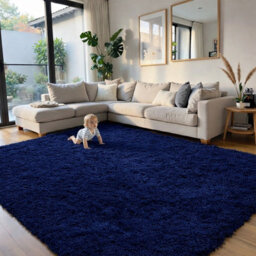 Aspire Homeware Non Slip Navy Shaggy Rug Soft Fluffy Washable, Living Area And Dining Room Rug, (L)230Cm X (W)160Cm - thumbnail 1