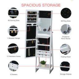 Homcom Freestanding Jewellery Storage Armoire W/ 2 Mirrors Drawers Hooks Lights - thumbnail 6