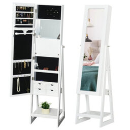 Homcom Freestanding Jewellery Storage Armoire W/ 2 Mirrors Drawers Hooks Lights - thumbnail 2