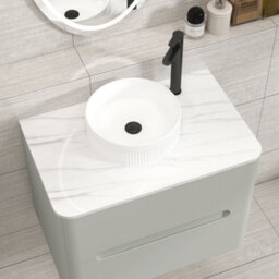 Royal Bathrooms Venice 700mm Dove Grey Wall Mounted Bathroom Countertop Vanity Unit 2 Drawer With Round Basin - thumbnail 6