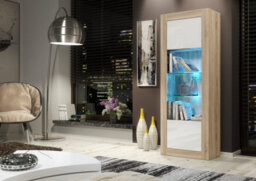 Modern Sideboard Display Cabinet Cupboard Tv Stand Living Room High Gloss Doors - Oak & White - thumbnail 4