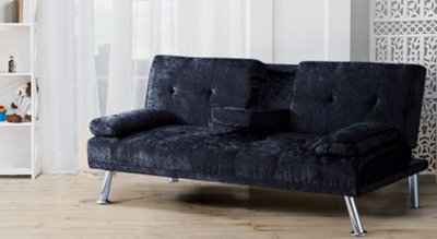 Comfy Living Verona Crushed Velvet Sofa Bed In Black - image 1