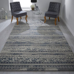 Modern Striped Easy To Clean Grey Contemporary Rug For Dining Room-160Cm X 235Cm - thumbnail 1