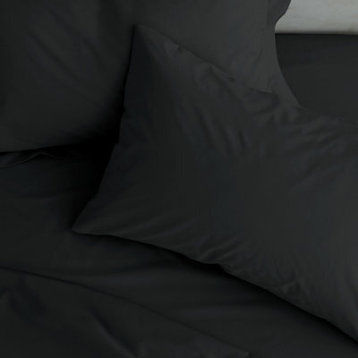 Catherine Lansfield Pillowcases Easy Iron Percale Standard 50X75Cm Pack Of 2 Pillow Cases With Envelope Closure Black - image 1