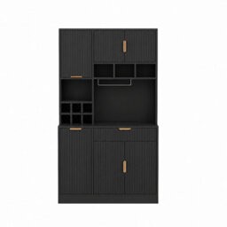 Abrihome Tall Sideboard Cabinet Black 100X40X175Cm With Usb-C & Usb-A Ports, Wine Glass Rack & Bottle Storage, Multi-Tier Shelves - thumbnail 8