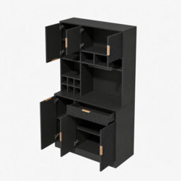 Abrihome Tall Sideboard Cabinet Black 100X40X175Cm With Usb-C & Usb-A Ports, Wine Glass Rack & Bottle Storage, Multi-Tier Shelves - thumbnail 9