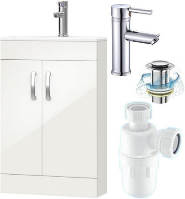 Belofay 500mm Bathroom Vanity Unit With Basin, White Ceramic Bathroom Sink With Trap And Waste, No Tap Included(New York White) - image 1