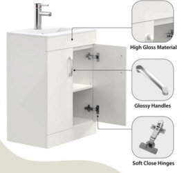 Belofay 500mm Bathroom Vanity Unit With Basin, White Ceramic Bathroom Sink With Trap And Waste, No Tap Included(New York White) - thumbnail 5