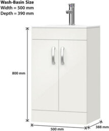 Belofay 500mm Bathroom Vanity Unit With Basin, White Ceramic Bathroom Sink With Trap And Waste, No Tap Included(New York White) - thumbnail 3