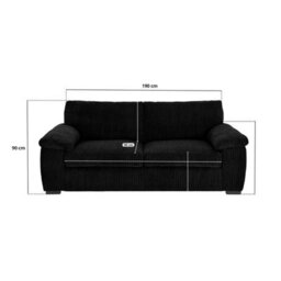 BlissFurniture Ltd Jumbo Cord Amalfi 3 Seater Sofa Stylish And Spacious Sofa For Modern Living Rooms Soft Cushions & Cozy Soft Cord Fabric In Black - thumbnail 2