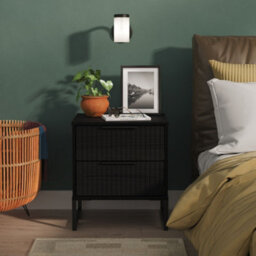 Ancona Matt Black Ash 2 Drawer Non-Extendable Bedside Table (H)515mm (W)450mm (D)395mm - thumbnail 1