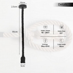 Vintage Ceiling Pendant Lights Industrial Loft Hemp Rope Black Hanging Retro Lamp - thumbnail 2