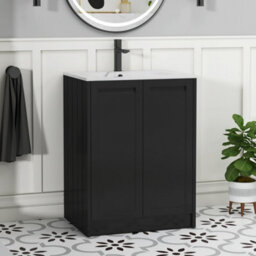 Royal Bathrooms Elmore 600mm Traditional Floor Standing 2 Door Vanity Unit With Sintered Stone Basin Sink - Matt Nocturne Black