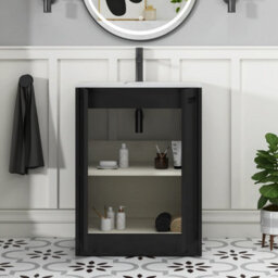 Royal Bathrooms Elmore 600mm Traditional Floor Standing 2 Door Vanity Unit With Sintered Stone Basin Sink - Matt Nocturne Black - thumbnail 5
