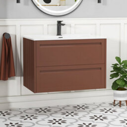 Royal Bathrooms Elmore 800mm Traditional Wall Hung 2 Drawer Bathroom Vanity Unit With Ceramic Basin Sink - Terracotta Clay