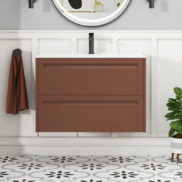 Royal Bathrooms Elmore 800mm Traditional Wall Hung 2 Drawer Bathroom Vanity Unit With Ceramic Basin Sink - Terracotta Clay - thumbnail 3