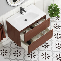 Royal Bathrooms Elmore 800mm Traditional Wall Hung 2 Drawer Bathroom Vanity Unit With Ceramic Basin Sink - Terracotta Clay - thumbnail 5