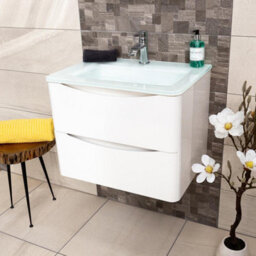 Plum&clay Eden Gloss White Wall Hung Vanity Unit With White Glass Basin (W)600mm - thumbnail 5